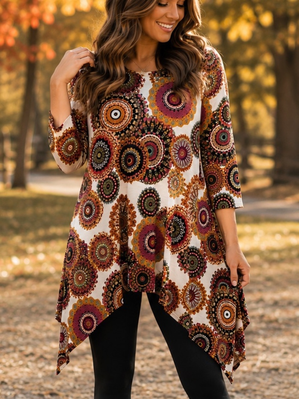 Girl Collective Boho Medallion Print Sharkbite Tunic Top Made USA